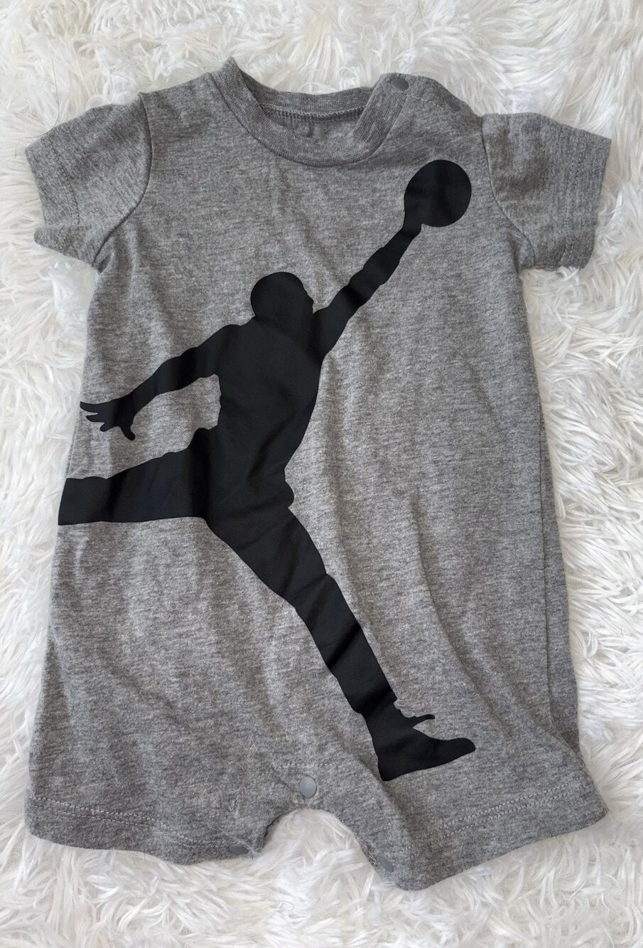 Nike Jordan Jumpman Sz. 0-3 Mo. One Pc. Gray Romper. Adorable, Grt. Shape